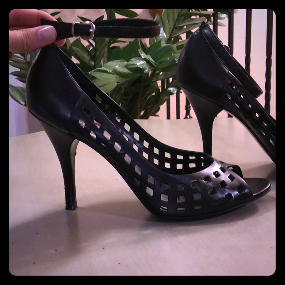 Leather peep-toe heels